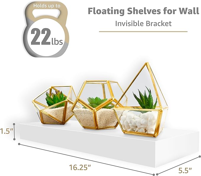 Sorbus Floating Shelves for Wall, Bathroom Shelves Wall Mounted for Kitchen, Bedroom, Living Room, Bathroom Storage, Over Toilet, Hanging Book Shelf for Ｗall Home Decor (White, 5 Pack)