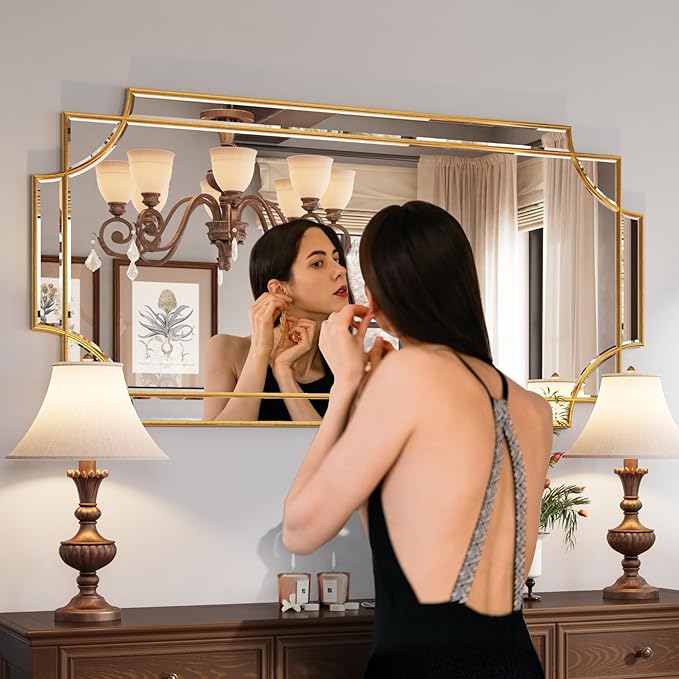 Kelly Miller 24"x48" Large Gold Mirror for Wall, Gold Traditional Wall Mirror Art Decorative Mirror Beveled Full Length Mirror Home Decor for Bathroom Living Room Bedroom Kitchen Farmhouse Entryway