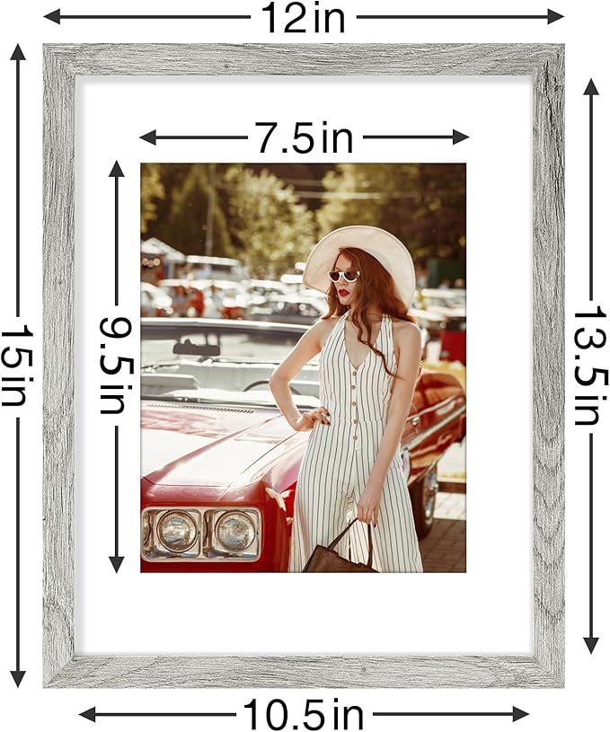 Vittanly 11x14 Picture Frames Set of 9, Shatter Resistant Plexiglass, Display 8x10 Pictures with Mat or 11x14 without Mat, Photo Frames for Wall or Tabletop, Engineered Wood, Grey