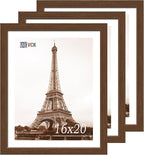 VCK 16x20 Picture Frames for Wall 3 Pack, Brown Wood Poster Frame with Exclusive Wood Grain, Wall Mounting Hanging