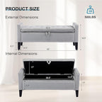 Storage Ottoman Bench, Velvet Upholstered Footstool for Bedroom and Living Room, Tufted Seat with Storage, Wooden Legs & Metal Rivets, Grey