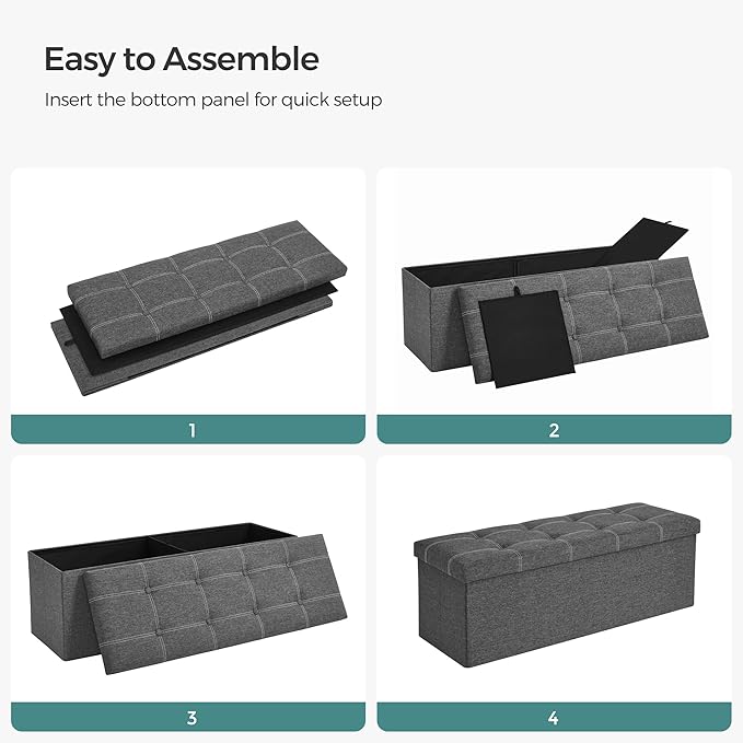 SONGMICS Mazie Collection - 43 Inches Ottoman Storage Bench, 35 Gal. Folding Chest with Breathable Linen-Look Fabric, Load up to 660 lb, for Entryway, Living Room, Bedroom, Dark Gray ULSF077G04
