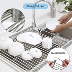 Searik Dish Drying Rack Roll Up Sink Drying Rack, Over The Sink Dish Rack Multi-Use Stainless Steel Dish Drainers Heat Resistant Mat for Drying Draining Trivet (17.7"x13.8")