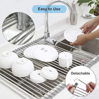 Searik Dish Drying Rack Roll Up Sink Drying Rack, Over The Sink Dish Rack Multi-Use Stainless Steel Dish Drainers Heat Resistant Mat for Drying Draining Trivet (17.7"x13.8")