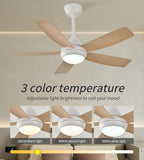 42" Ceiling Fan with Lights, 5 Blades, 6 Speeds DC Reversible, Dimmable, Low Profile Ceiling Fan with Light and Remote Control for Bedroom or Living Room
