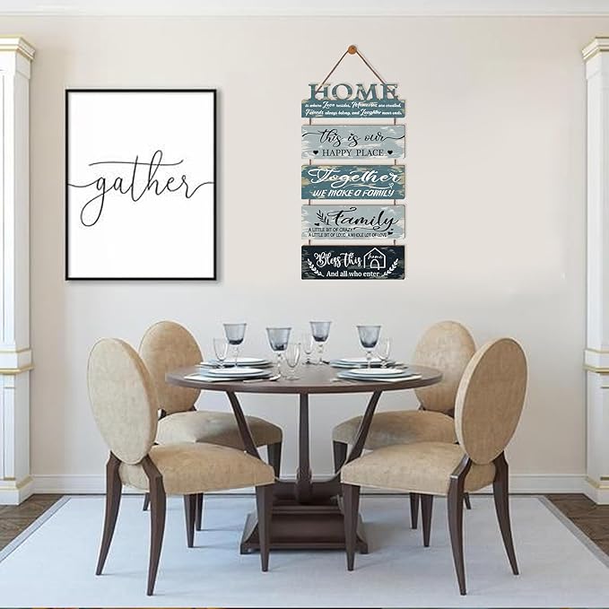 Wooden Collage Panels Home Positive Affirmations Wall Art - Wall Plaques for Living Room,Bedroom,Dining Room,Bathroom - Multicolor Family Rustic Farmhouse Wall Decor 5pcs