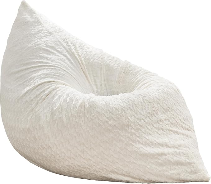 Hobestluk 3 in 1 Bean Bag Chair Giant Bean Bag Chairs for Adults with Chevron Plush Fur Cover Convertible Bean Bag Floor Cushion with Machine Washable Cover for Living Room (Chevron Plush White)