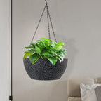 13 inch Large Hanging Planters Plant Pots for Outdoor Indoor Plants with Drainage Holes and Chain, 2 Pack Round Hanging Flower Pots for Garden Home Porch Decor, Speckled Black