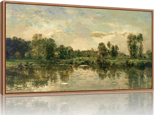 Tinonedraw Vintage Nature Framed Canvas Wall Art Set of 3, French Country Wall Decor, Rustic Landscape Farmhouse Art Paintings, Olive Green Trees Art Prints for Living Room Bedroom Office 20"x40"