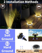 Solar Ground Lights Outdoor 12 Pack Waterproof, Upgraded Solar Garden Lights with 4 Side Light, Stainless Steel Solar Powered Disc Landscape Light for Walkway Pathway Lawn Yard Patio Deck-Warm White