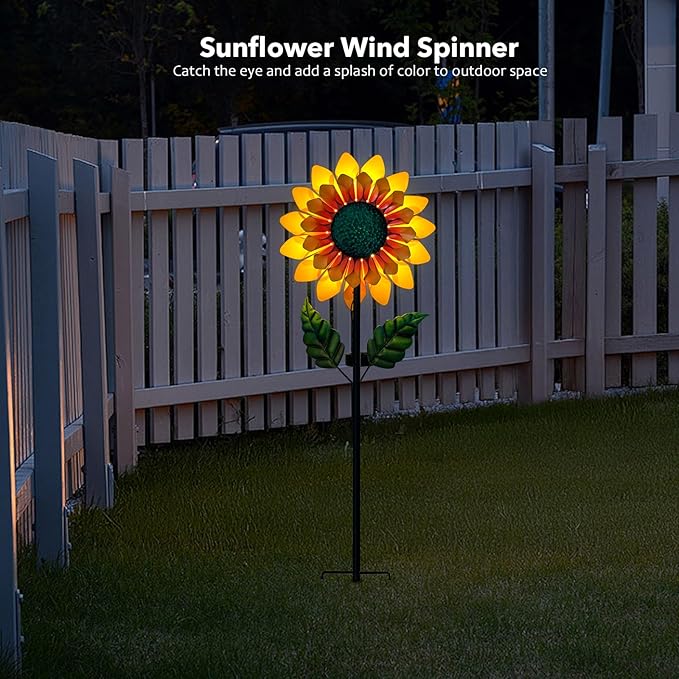 Sunflower Solar Wind Spinner, 52" Metal Wind Spinner with Kinetic Wind Sculpture Windmills for Outdoor Lawn & Garden Patio Decoration