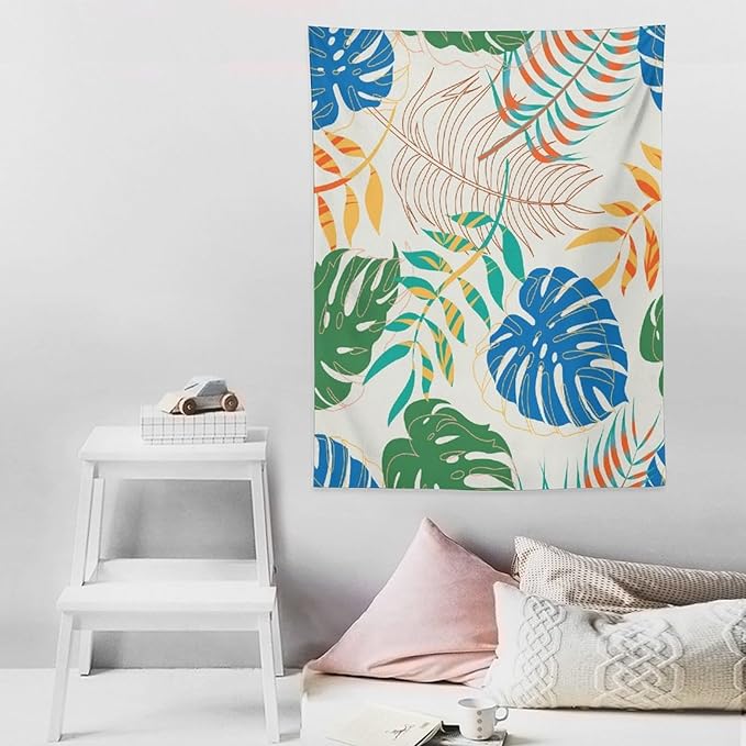 ICMOLYYENLO Tropical Green Plant Tapestry, Green Palm Leaves Natural Landscape Print Wall Tapestry for Bedroom Living Room Dormitory 60x60 Inch