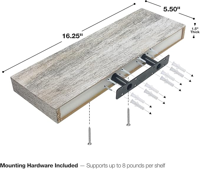Sorbus Floating Shelves, Wall Shelves for Bedroom, Kitchen, Living Room, Bathroom Shelves Over The Toilet, Office, Home Decor, Farmhouse, 16 Inch Wall Mounted Rustic Floating Shelves for Wall, 2 Pack
