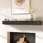 56x8x3 Fireplace Mantel - Handcrafted Hollow Rustic Solid Wood Wall Mounted Floating Shelf with Invisible Heavy Duty Wood Bracket (Weathered Black)