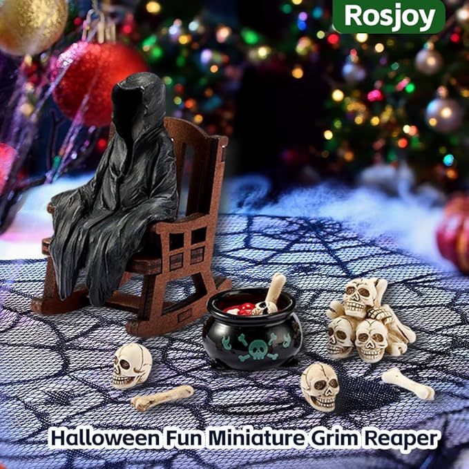 Halloween Fun Miniature Grim Reaper Figurine,Gothic Horror Resin Grim Reaper Decor,for Bookshelf Decor,Desk Trinkets,Collectible,Party Gifts