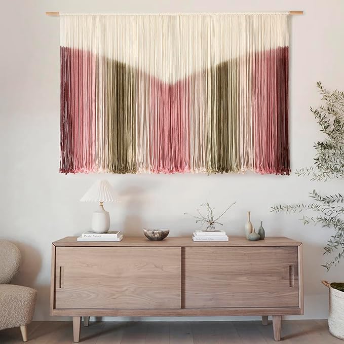 IOWER Large Macrame Wall Hanging Boho Wall Decor Large Scale Tie-Dye Yarn Living Home Room Boho Wall Decor for Bedroom Home Wall Art 57" W x 35" L