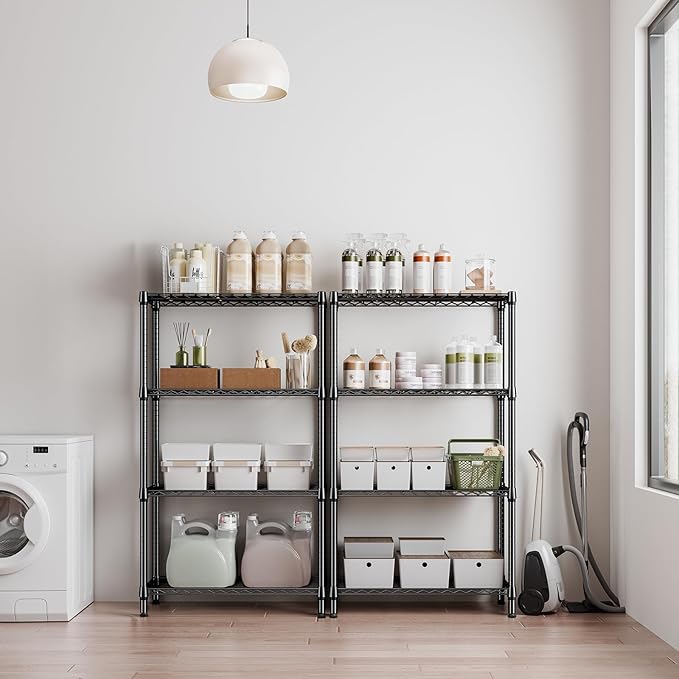 1000 lbs 4 Tier Shelf Metal Storage Shelves Shelving Wire Rack Heavy Duty Closet Organizers for Garage Kitchen Bathroom Laundry Black 15.7" D x 33.5" W x 59.5" H