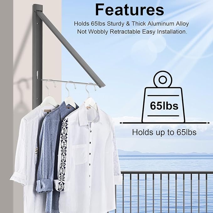 Retractable Clothes Drying Rack,Space Saver Wall Mounted Folding Hanger for Laundry Room, Closet Storage Organization, Easy Installation Aluminium Never Rust Dryer 1pcs