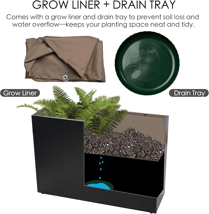 Kozyard 36" x 12" x 24" Metal Rectangular Planter Box Steel Long Box Planter Black Powder Coated Steel Plant Pot All-Weather Use with Partition Panel for Indoor Outdoor for Trees, Plants Flowers