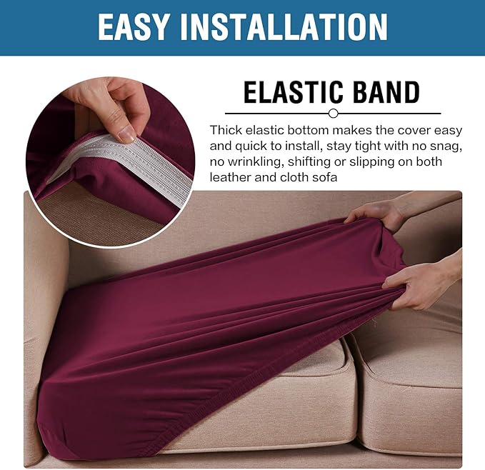 H.VERSAILTEX Velvet Stretch Couch Cushion Cover Plush Cushion Slipcover for Chair Cushion Furniture Protector Seat Cushion Sofa Cover (1 Piece Armchair Cushion Covers, Burgundy)
