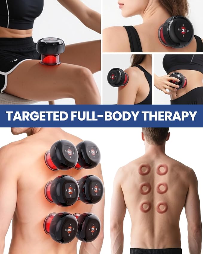 4 Pack 5-in-1 Electric Cupping Kit for Massage Therapy with Red Light Therapy - 24 Levels of Adjustable Suction & Heat, Portable Cupping Therapy Set for Back Pain Relief & Neck Muscle Soreness