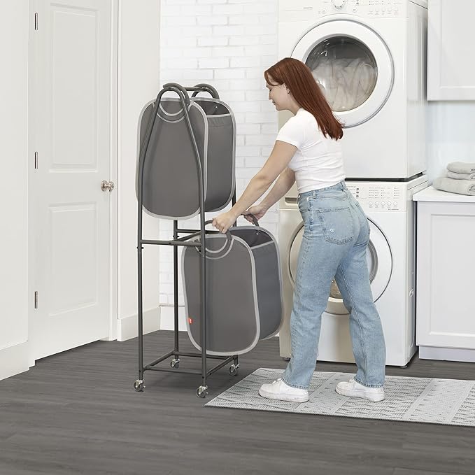 Neatfreak - 2 Tier Laundry Sorter - Laundry Hamper With Wheels & 2 x Laundry Basket Tote Bags For Dirty Clothes, Towels, Blankets, Bathroom Storage & Laundry Room Organization