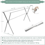 Clothes Drying Racks Outdoor, 82 Inches Updated Version,Stainless Steel Laundry Drying Rack for Indoor Outdoor and The Balcony,Length Adjustable Saves Space,with Windproof Hooks(004)