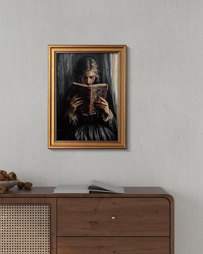 HUARCEY Gold Framed Wall Art for Living Room, Portrait Painting Prints, Vintage Wall Decor for Kitchen, Gothic Bedroom Wall Art for Home Office Magic Scripture 16L x 12W