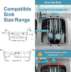 GSlife Expandable in Sink Small Dish Drying Rack - Stainless Steel Capacity Adjustable Over The Sink Dish Rack with Utensil Holder, 11.9“-16.7” L x 9" W x 5.7" H, Silver
