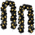Joyhalo 2 Pack Halloween Garland with Lights, Black Maple Leaves Lighted Garland for Mantle, 5.7FT Light Up Leaf Autumn Vines Outdoor for Door Frame, Fireplace and Thanksgiving Fall Decor