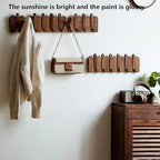 Wall Mounted Piano Key Hanger | Flip Style Hook | Entrance Wall Art Hook, Made of Oak Wood (3 Times Painted, 4 Times Polished) (Arc Walnut-Beech, 10Hooks)