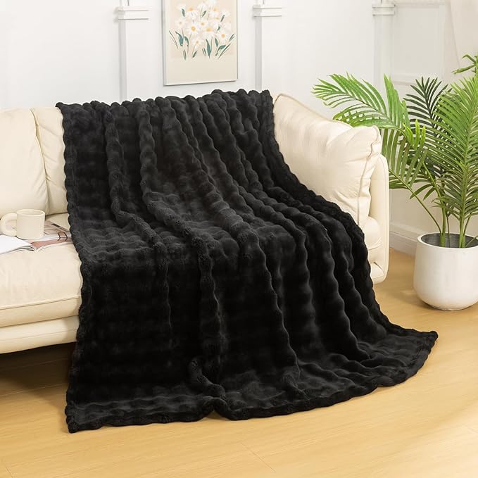 YUSOKI Luxury 3D Bubble Throw Blanket 2lb,All Ages,Home Decoration, (Black,50 * 60inches)