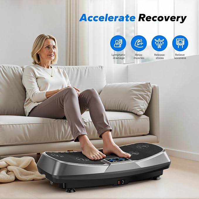 MERACH Vibration Plate Exercise Machine, 3D & 4D Vibration Plate with 2 Tension Ropes LED Display, Whole Body Vibration Platform for Women Men, Exercise Equipment for Home