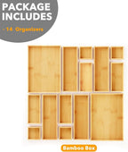 SpaceAid 14-Piece Bamboo Drawer Organizer Storage Boxes Set, Wood Tray Junk Drawer Organizers Multi-Use Divider Bins for Kitchen, Bathroom, Office Desk and Makeup Organization (14 Pack, Natural)