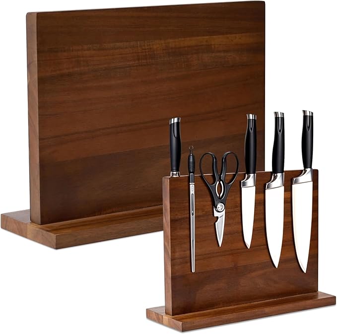YeloIris Wooden Magnetic Knife Holder - Dual - Sided Stand with Enhanced Magnets for Multifunctional Kitchen Knife Storage - Stylish, Durable, and Strong (Knives Not Included) - 12" x 9" - 3.48 lbs