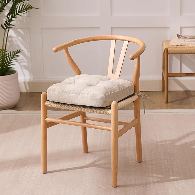 Chair Cushions for Dining Chairs, Dining Chair Cushions, Tufted Indoor Chair Pads with Ties & Non Slip Backing, Seat Cushions for Kitchen Chairs 16.5” x 16.5” x 3.5”, Set of 2, Beige