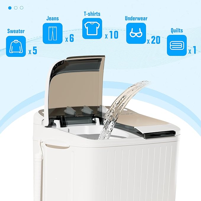 Pataku Portable Washing Machine, 17.6 Lbs Compact Mini Washer and Dryer Combo,Twin Tub Laundry Washer with Spin Cycle, Soaking Function Ideal for Apartment, Dorms, RVs Camping, Grey