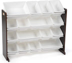 Humble Crew Supersized Toy Storage Organizer with 16 Removable Bins, Espresso/White – Large Toy Storage for Toddlers Ideal for Kids' Rooms, Playrooms, and Nurseries - Modern Toy Bins for Kids