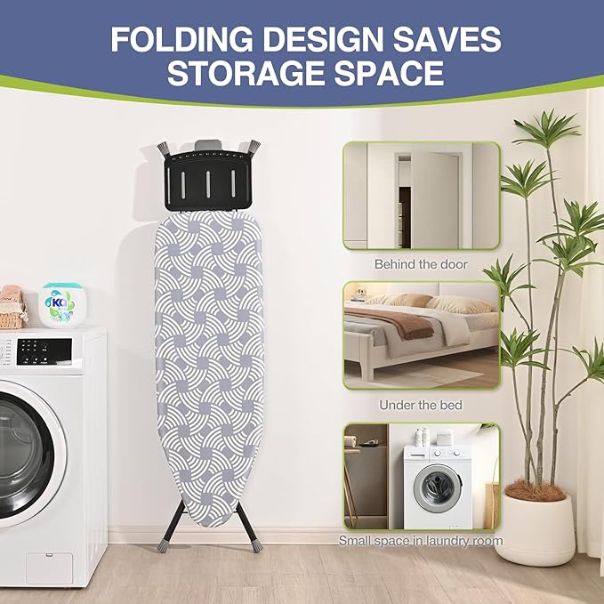 APEXCHASER Ironing Board, Full Szie Iron Board with Iron Rest,Height Adjustable,Extra Thick Heat Resistant Cover with Sleeve Board 15x45 Blue