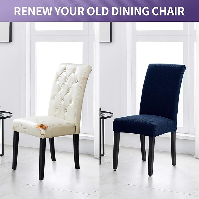 Joccun Chair Covers for Dining Room Set of 4, Dining Chair Slipcovers Stretch Dining Room Chair Covers Seat Protector,Washable Parsons Chair Cover for Home,Hotel,Banquet(Navy,4 Pack)