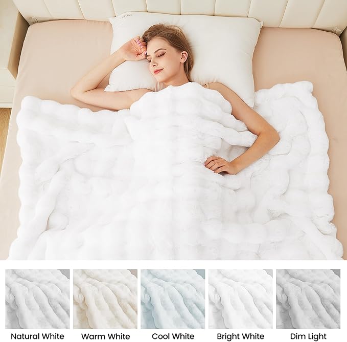 White Furry Blanket King Size Soft Faux Fur Throw Fuzzy Bunny Fur Blanket for Bed Cozy 90x108 Fluffy Blankets King for Bedroom Living Room Home Decor Gifts 1000 GSM