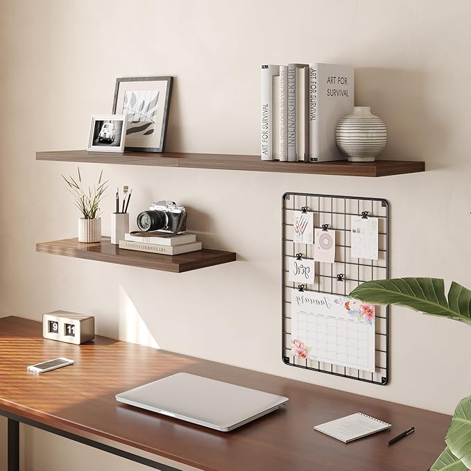 Wall Shelf Set of 2, Walnut Floating Shelves 30 in W x 10 in D x 1 in H, Wooden Floating Wall Shelf with Invisible Brackets for Living Room/Bedroom/Bathroom/Kitchen Storage and Decor