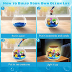 Ocean Light Up Terrarium Kit for Kids - Sea Animal Toys LED Night Light Birthday Gift for Boys & Girls Ages 4 5 6 7 8-12, Kids Arts & Crafts Kit