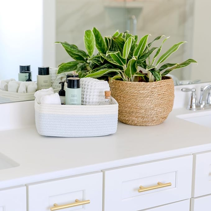 NaturalCozy 11.8"x8"x4.5” Rectangle Storage Baskets for Shelves 3 Pack | Cotton Rope Woven Small Baskets for Organizing | Small Storage Bins for Nursery, Bathroom, Closet, Shelf, Decorative, Gift