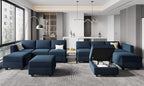 Belffin Storage Ottoman Module for Modular Sectional Sofa Square Seat Cube Velvet Foot Stool Blue