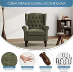 UIXE High Back Accent Chair, Upholstered Armchair in Fabric for Living Room, Retro Wingback Arm Chair Comfy Single Sofa Bedroom Reading Seat with Solid Wood Legs - Green