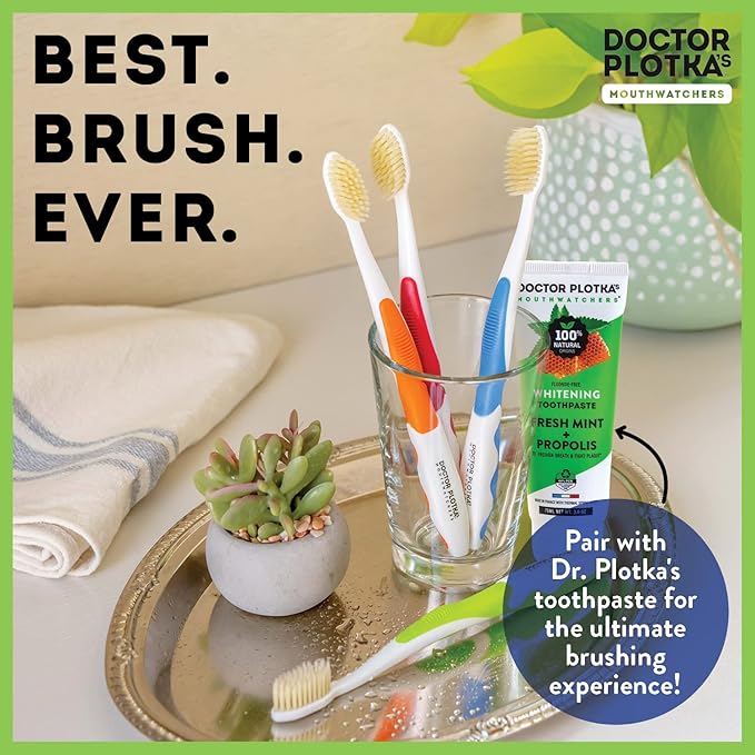 MOUTHWATCHERS Soft Flossing Manual Toothbrush for Adults, 2 Pack, Orange, Ultra Clean, Good for Sensitive Teeth and Gums, by Dr. Plotka's