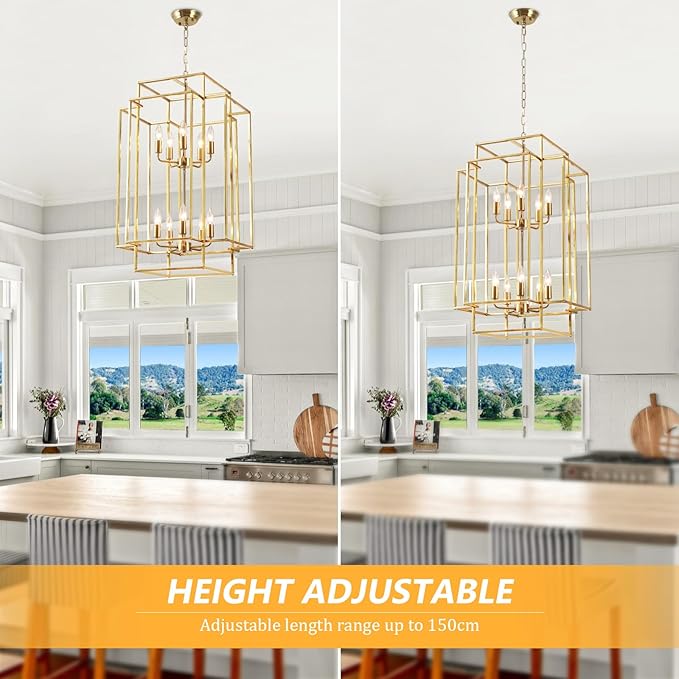 30" Farmhouse Gold Chandelier, 10-Light Foyer Lighting Fixtures, Lantern Tiered Pendant Light Fixtures, Metal Rustic High Ceiling Chandelier for Dining Room Entryway Staircase
