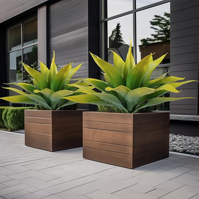 Artificial Agave Plants,Large UV Resistant Fake Agave Planters for Indoor and Outdoor Decorating Tropical Plant Succulents Greenery Indoor Decor (2Pack,22" Yellow)