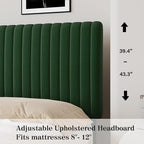 Twin Bed Frame, Velvet Upholstered Platform Bed with Vertical Channel Tufted Headboard and Footboard, No Box Spring Required, Easy Assembly, Green